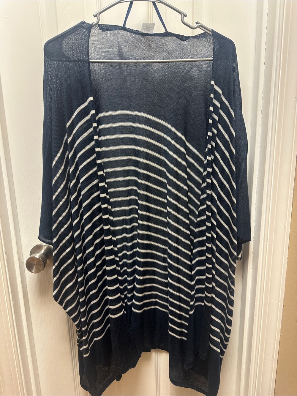 Christopher & Banks Navy and White Striped Open Cardigan